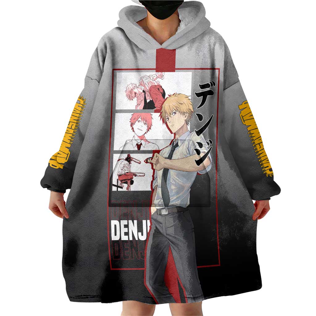 Denji Chainsaw Man Wearable Blanket Hoodie with Pochita Chainsaw Form and Intense Action Pose Design - The Mazicc