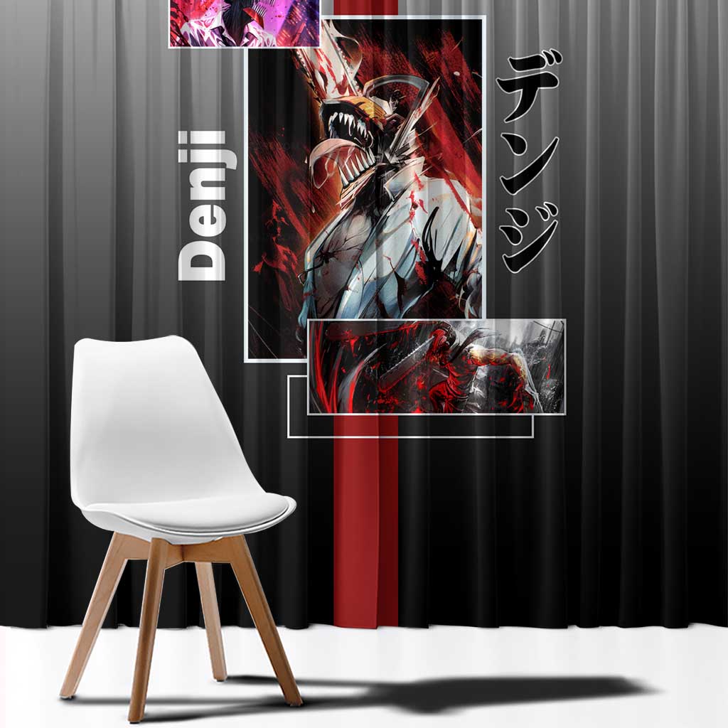 Denji Chainsaw Man Window Curtain with Pochita Chainsaw Form and Intense Action Pose Design - The Mazicc