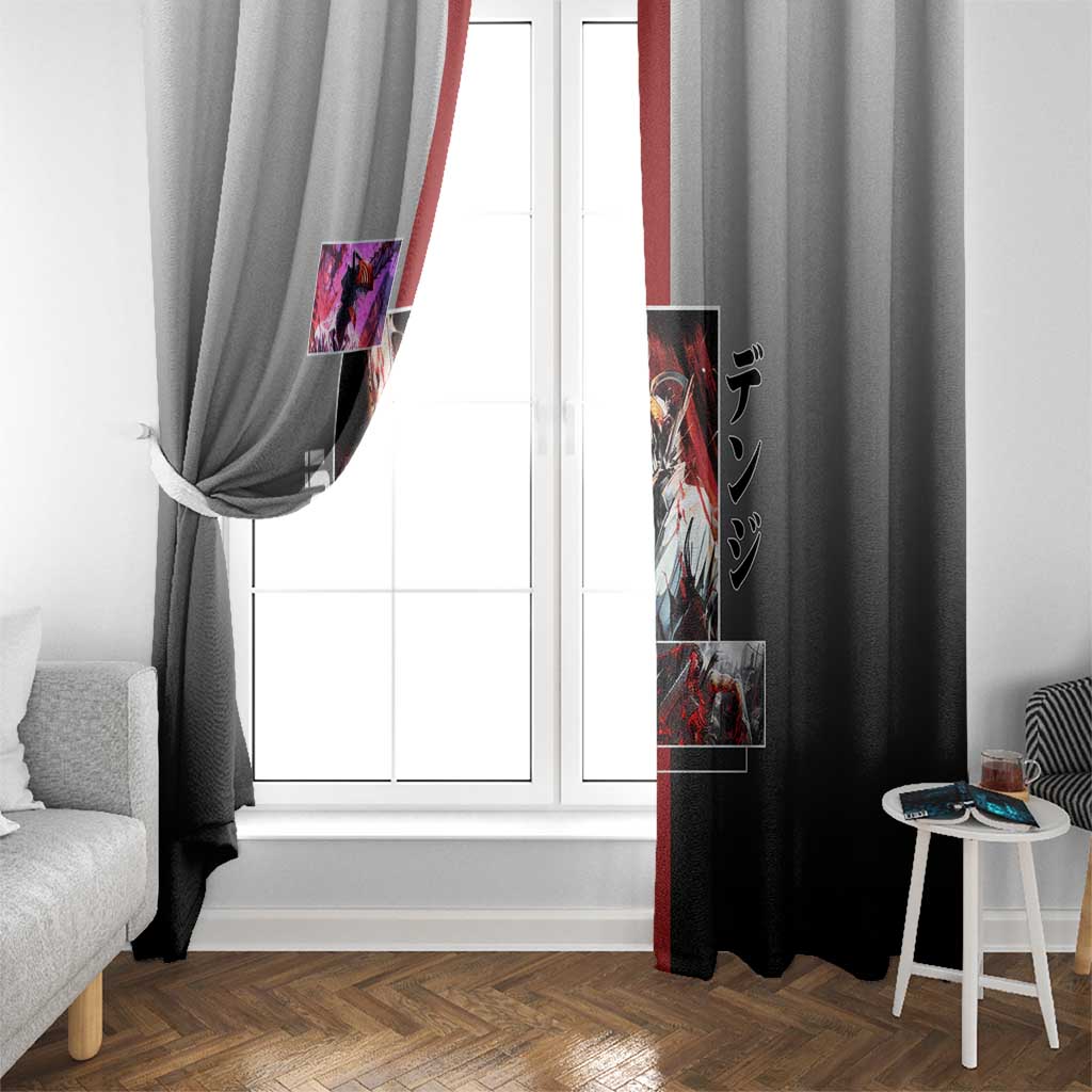 Denji Chainsaw Man Window Curtain with Pochita Chainsaw Form and Intense Action Pose Design - The Mazicc