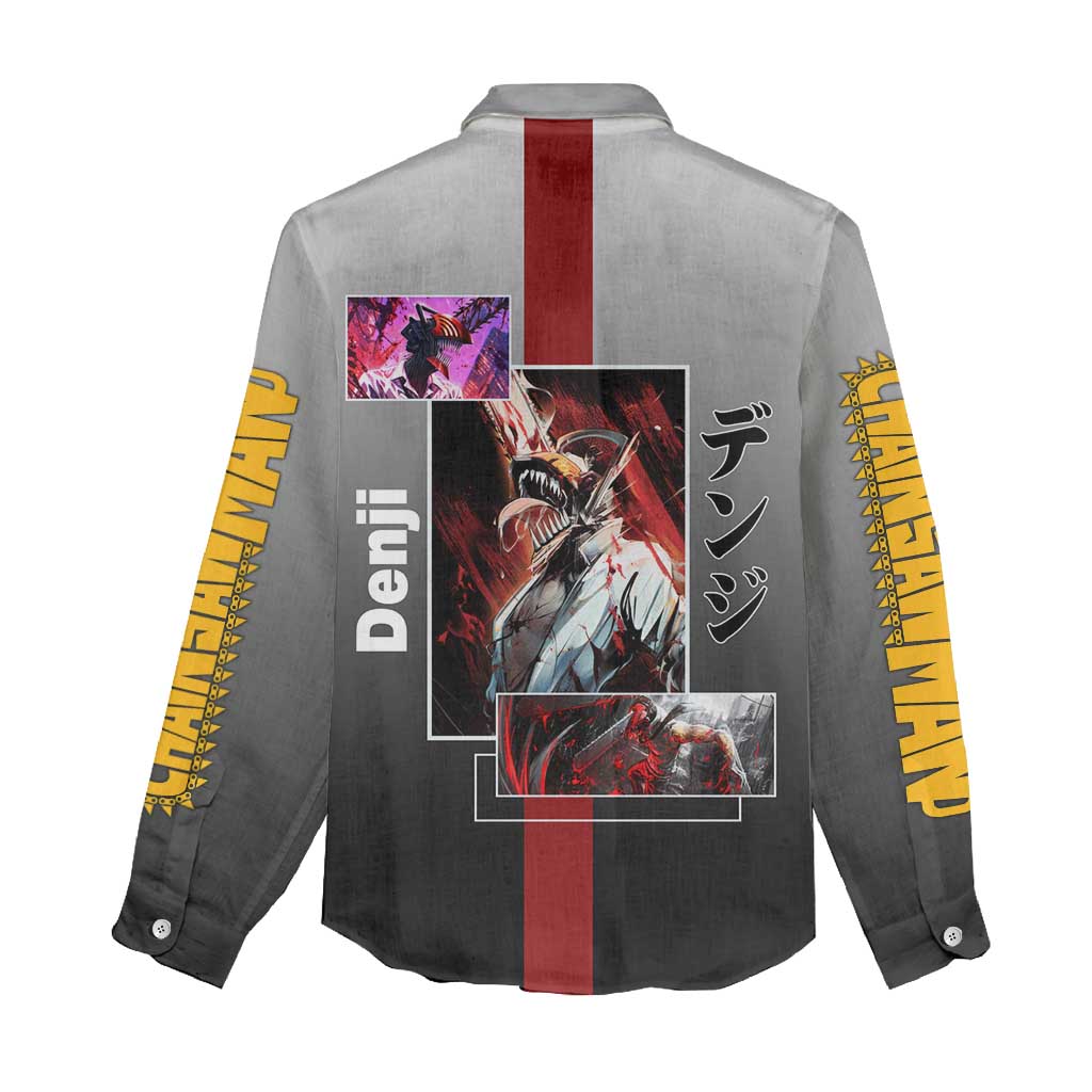 Denji Chainsaw Man Women Casual Shirt with Pochita Chainsaw Form and Intense Action Pose Design - The Mazicc