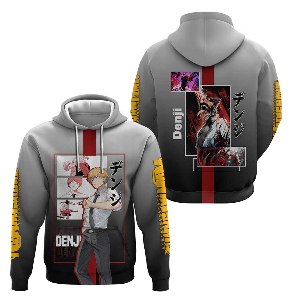 Denji Chainsaw Man Zip Hoodie with Pochita Chainsaw Form and Intense Action Pose Design - The Mazicc