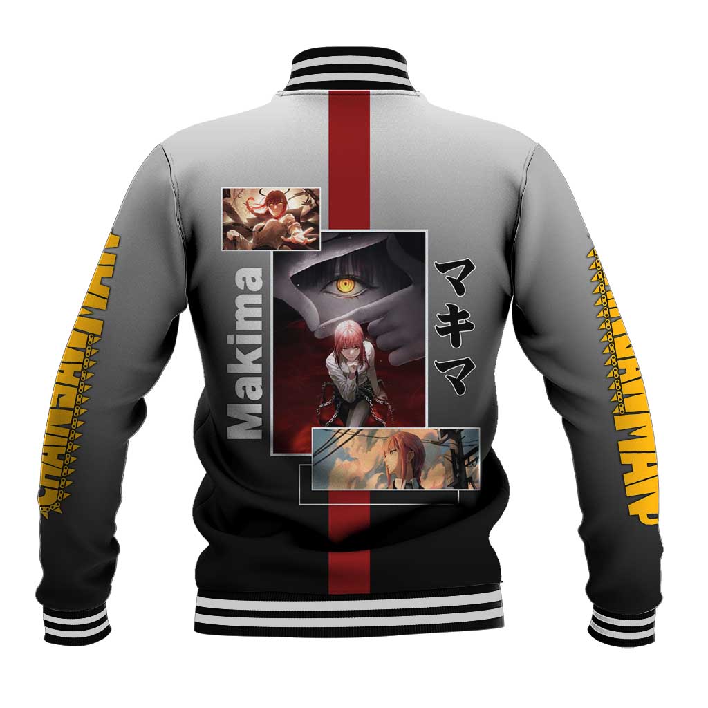 Makima Chainsaw Man Baseball Jacket with Cunning Pose and Mysterious Aura Design - The Mazicc