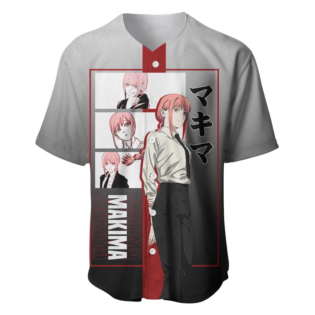 Makima Chainsaw Man Baseball Jersey with Cunning Pose and Mysterious Aura Design - The Mazicc