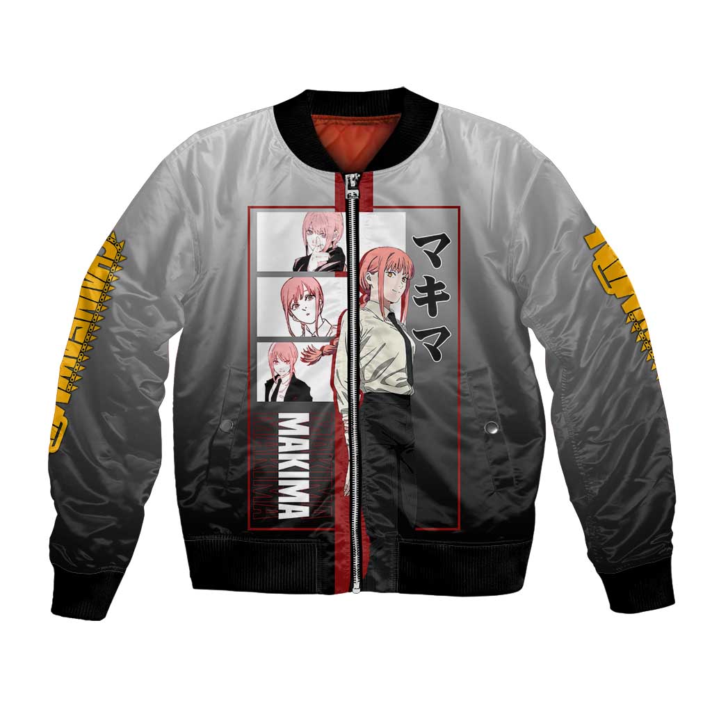 Makima Chainsaw Man Bomber Jacket with Cunning Pose and Mysterious Aura Design - The Mazicc