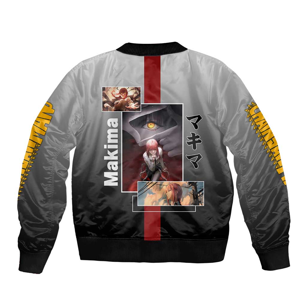Makima Chainsaw Man Bomber Jacket with Cunning Pose and Mysterious Aura Design - The Mazicc