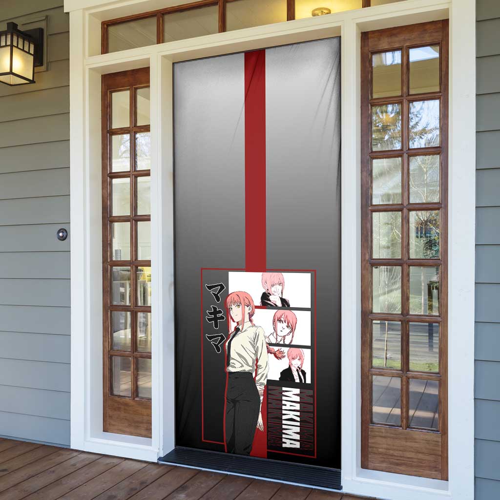Makima Chainsaw Man Door Cover with Cunning Pose and Mysterious Aura Design - The Mazicc