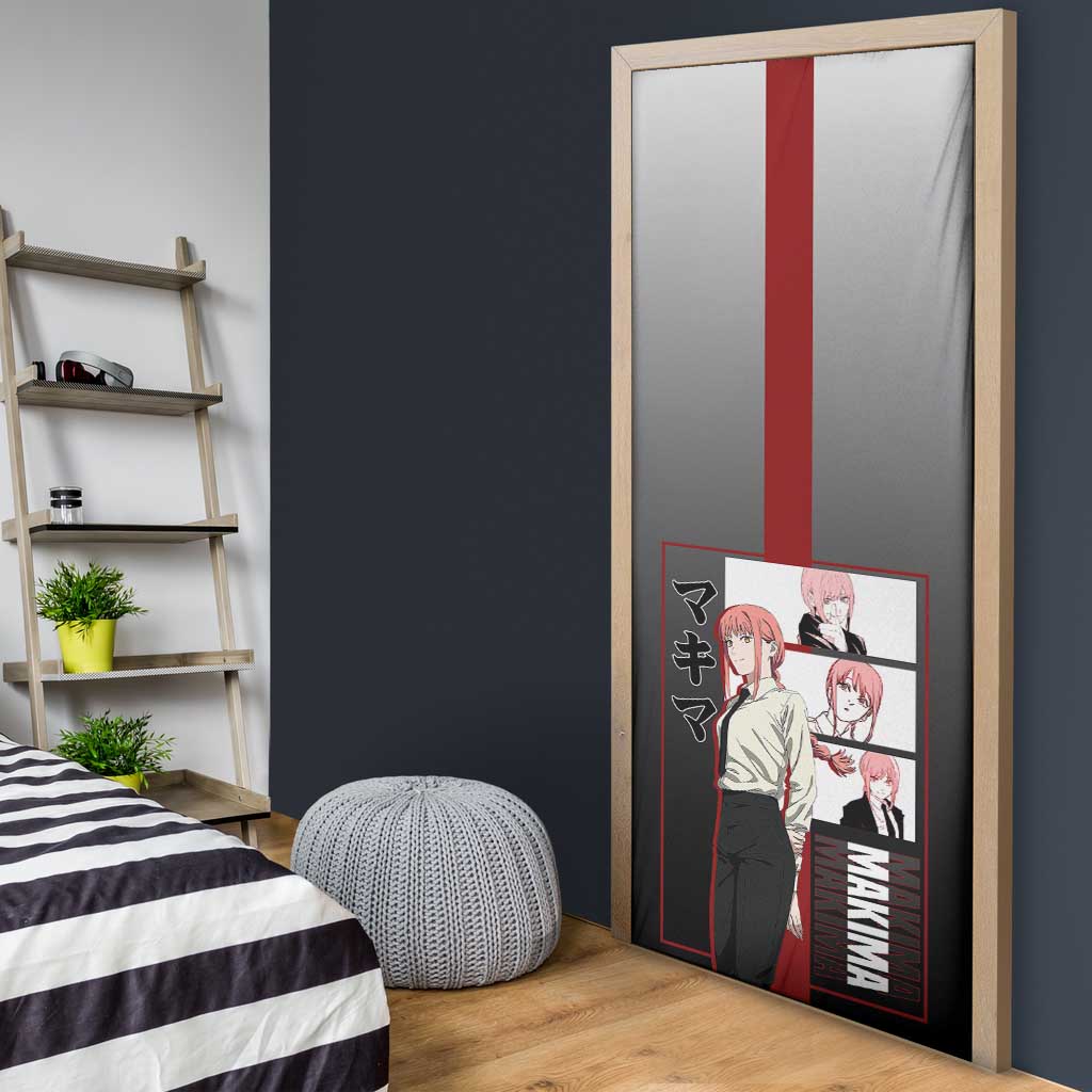 Makima Chainsaw Man Door Cover with Cunning Pose and Mysterious Aura Design - The Mazicc