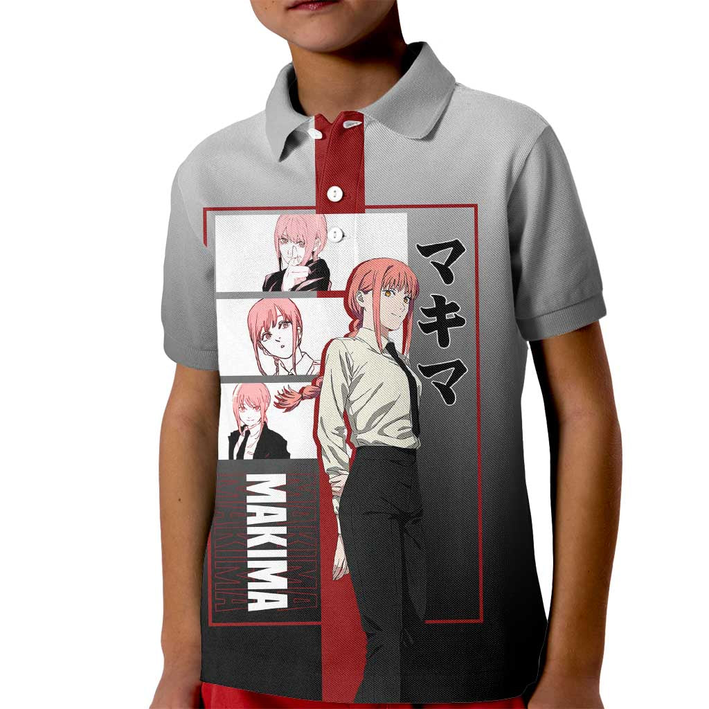 Makima Chainsaw Man Kid Polo Shirt with Cunning Pose and Mysterious Aura Design - The Mazicc