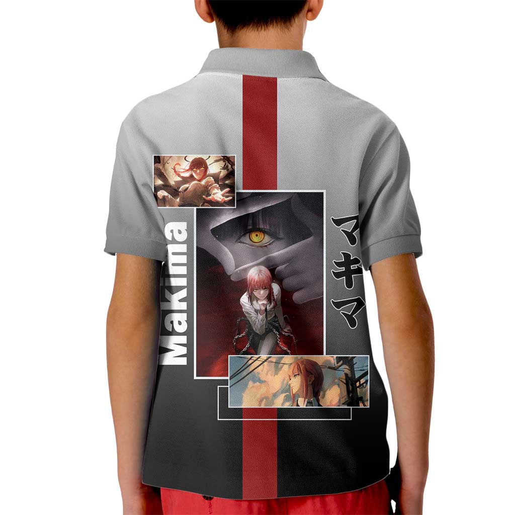 Makima Chainsaw Man Kid Polo Shirt with Cunning Pose and Mysterious Aura Design - The Mazicc