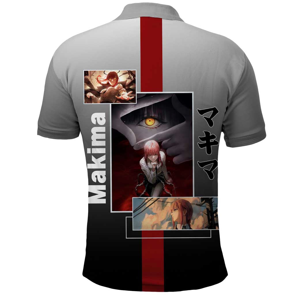 Makima Chainsaw Man Polo Shirt with Cunning Pose and Mysterious Aura Design - The Mazicc