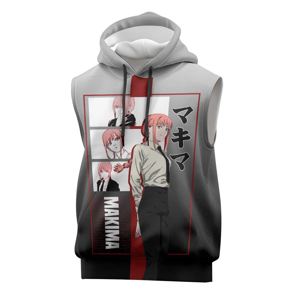 Makima Chainsaw Man Sleeveless Hoodie with Cunning Pose and Mysterious Aura Design - The Mazicc