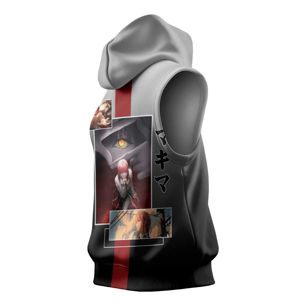 Makima Chainsaw Man Sleeveless Hoodie with Cunning Pose and Mysterious Aura Design - The Mazicc