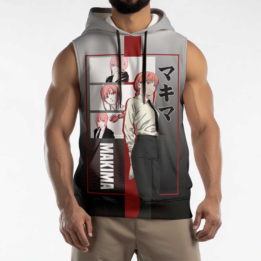 Makima Chainsaw Man Sleeveless Hoodie with Cunning Pose and Mysterious Aura Design - The Mazicc