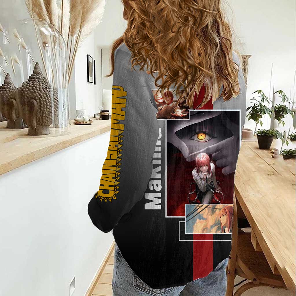 Makima Chainsaw Man Women Casual Shirt with Cunning Pose and Mysterious Aura Design - The Mazicc