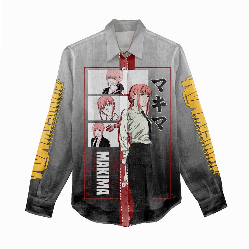 Makima Chainsaw Man Women Casual Shirt with Cunning Pose and Mysterious Aura Design - The Mazicc