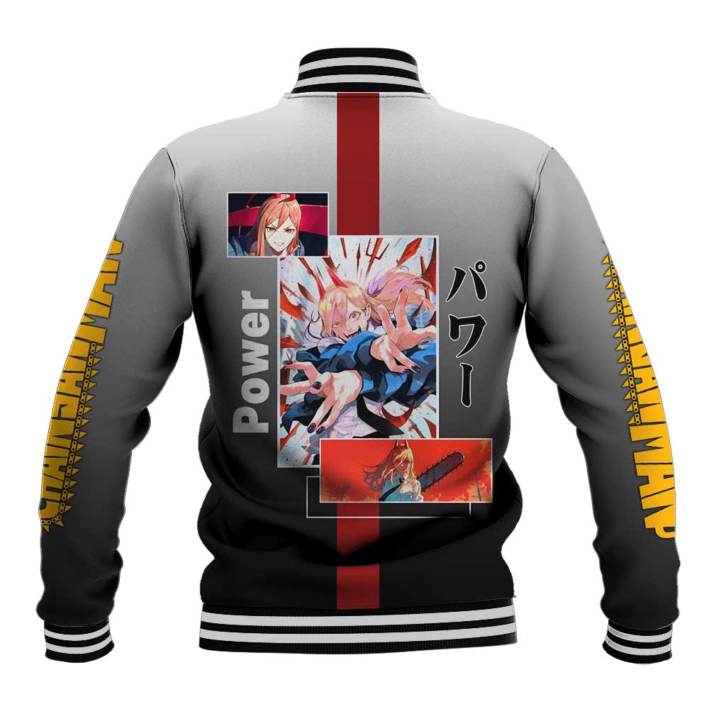 Power Chainsaw Man Baseball Jacket with Devil Horns and Playful Fierce Design - The Mazicc