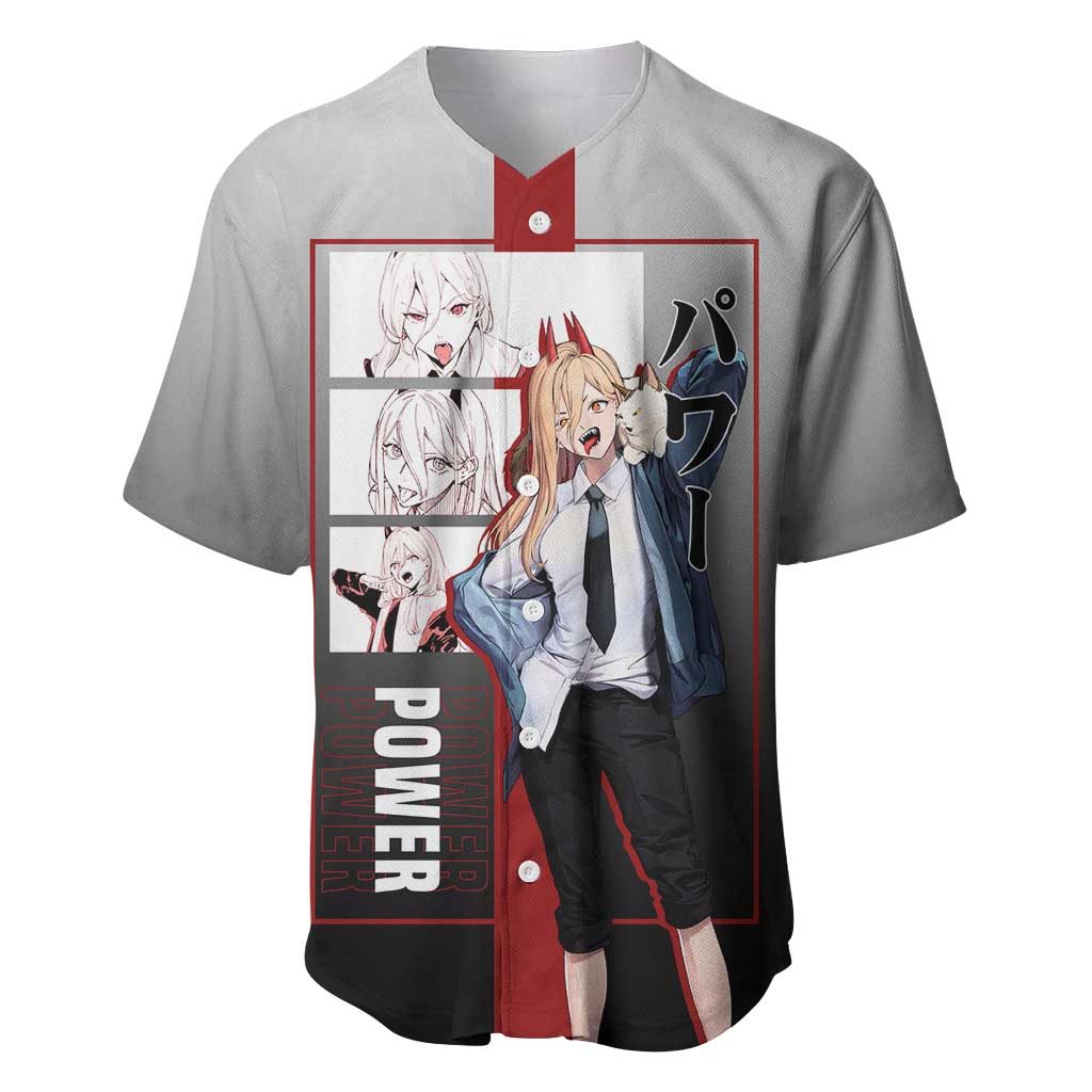 Power Chainsaw Man Baseball Jersey with Devil Horns and Playful Fierce Design - The Mazicc