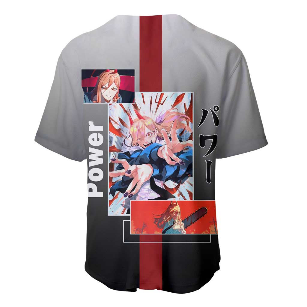 Power Chainsaw Man Baseball Jersey with Devil Horns and Playful Fierce Design - The Mazicc