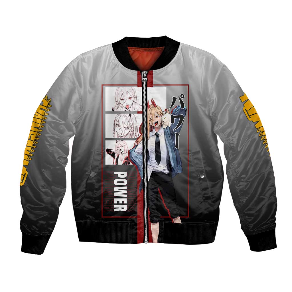 Power Chainsaw Man Bomber Jacket with Devil Horns and Playful Fierce Design - The Mazicc