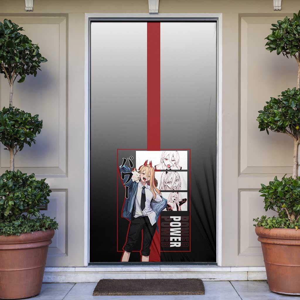 Power Chainsaw Man Door Cover with Devil Horns and Playful Fierce Design - The Mazicc