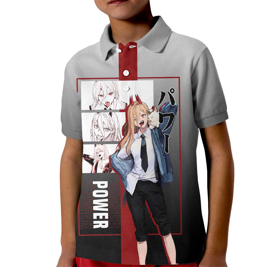 Power Chainsaw Man Kid Polo Shirt with Devil Horns and Playful Fierce Design - The Mazicc