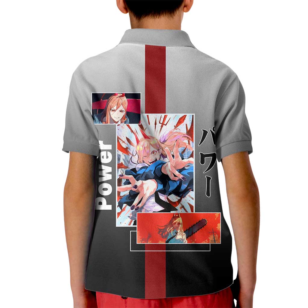 Power Chainsaw Man Kid Polo Shirt with Devil Horns and Playful Fierce Design - The Mazicc