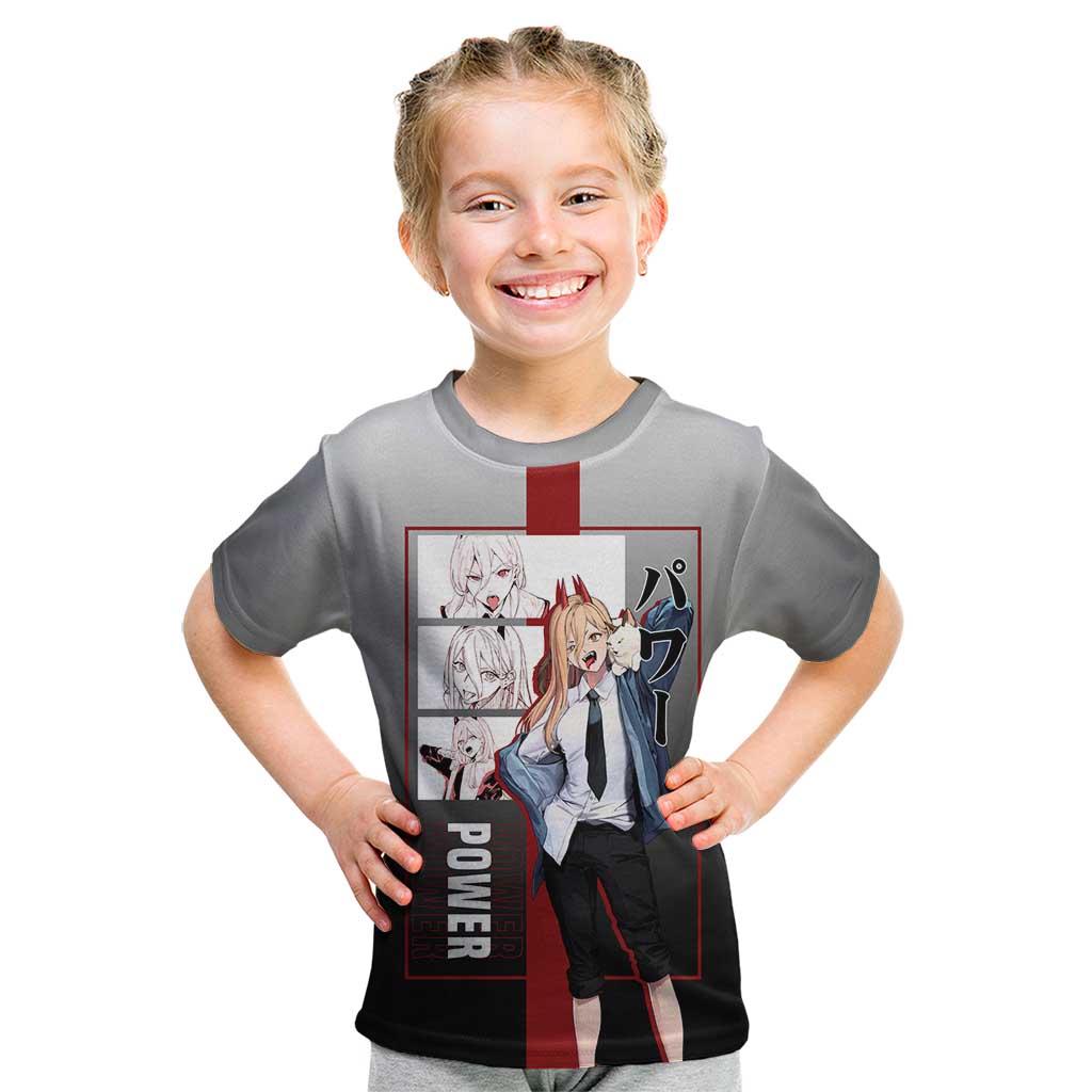 Power Chainsaw Man Kid T Shirt with Devil Horns and Playful Fierce Design - The Mazicc