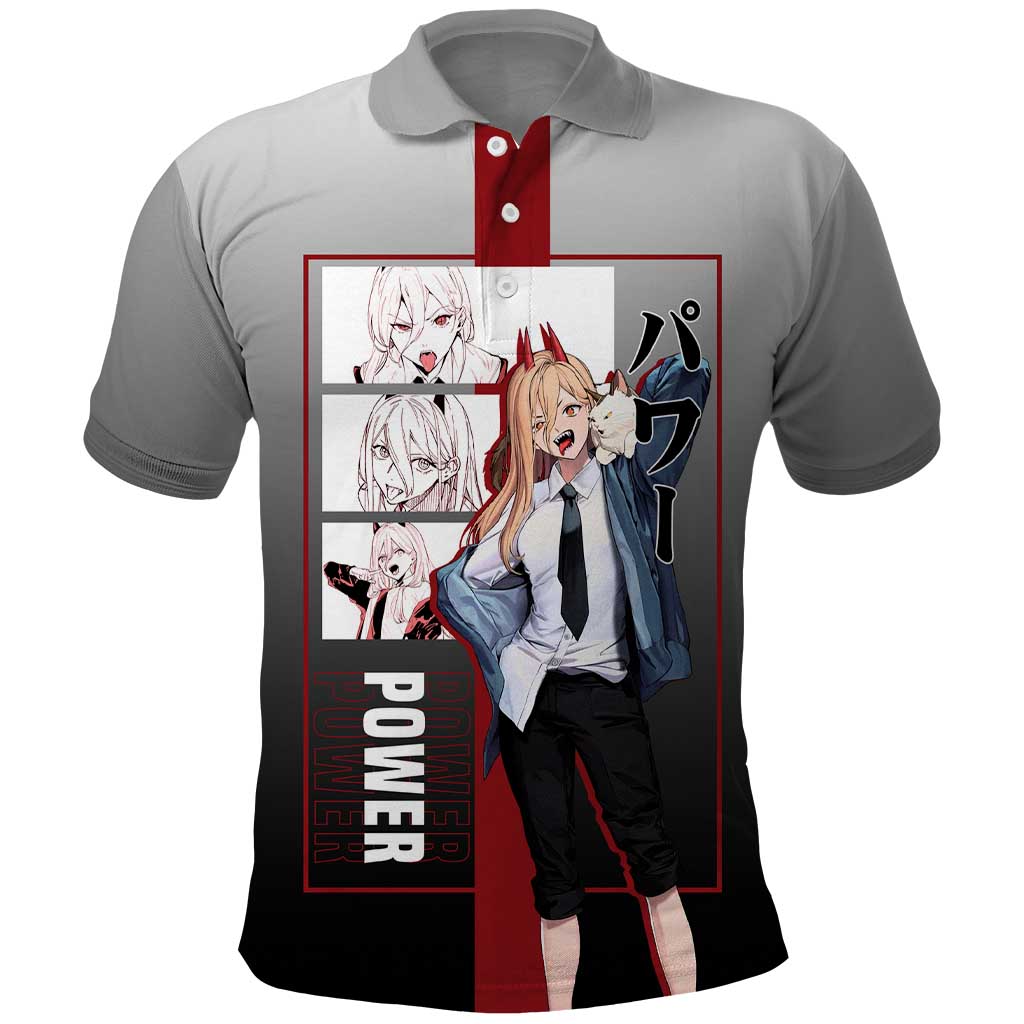 Power Chainsaw Man Polo Shirt with Devil Horns and Playful Fierce Design - The Mazicc