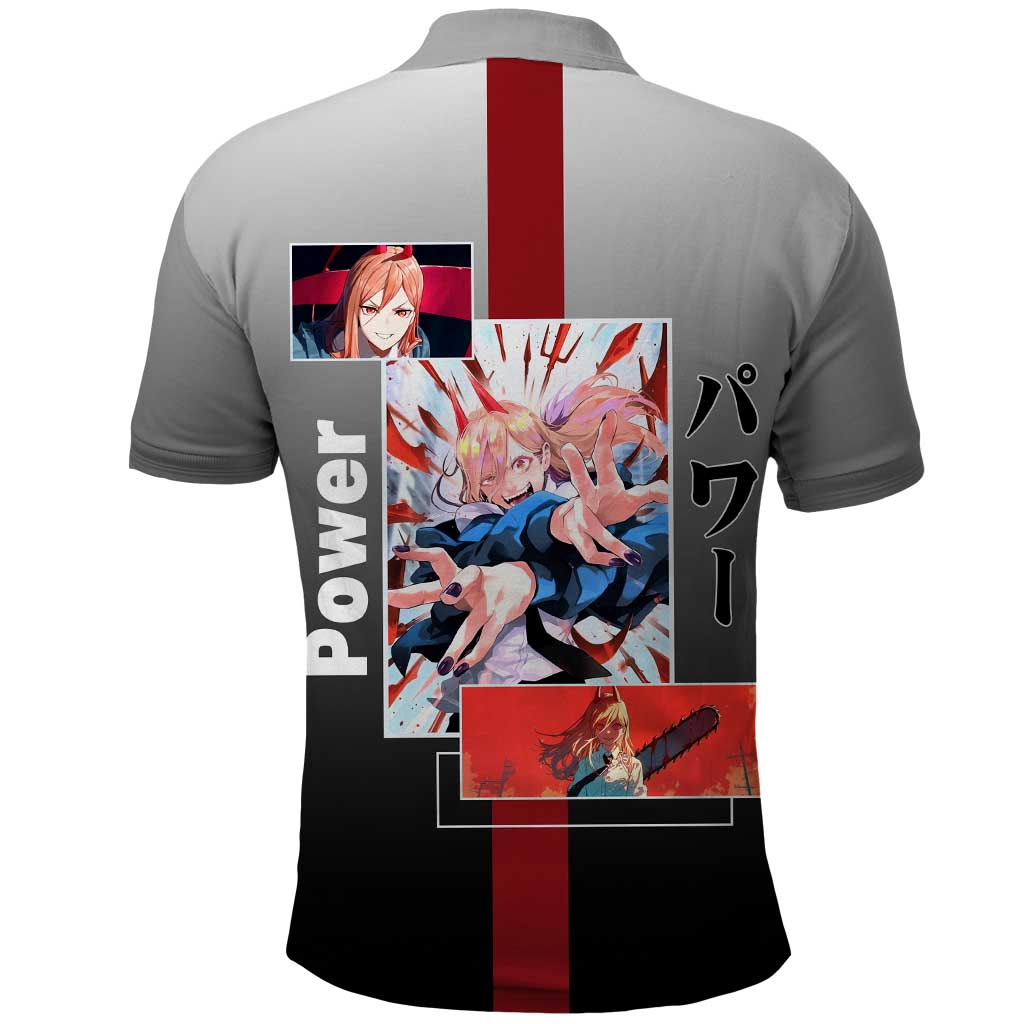 Power Chainsaw Man Polo Shirt with Devil Horns and Playful Fierce Design - The Mazicc