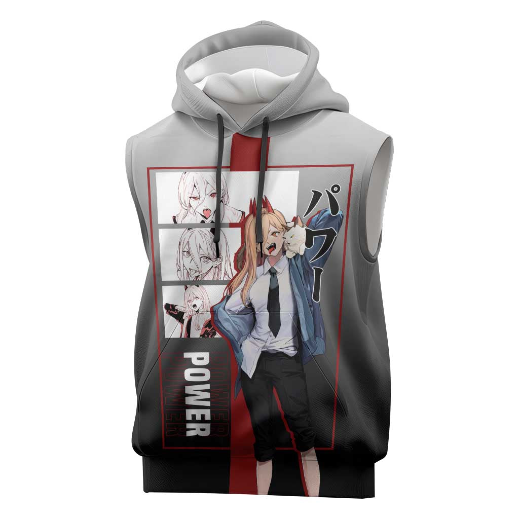 Power Chainsaw Man Sleeveless Hoodie with Devil Horns and Playful Fierce Design - The Mazicc