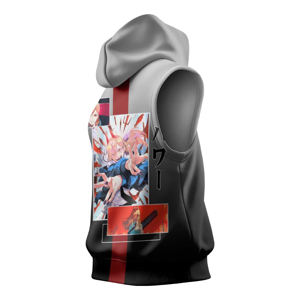 Power Chainsaw Man Sleeveless Hoodie with Devil Horns and Playful Fierce Design - The Mazicc