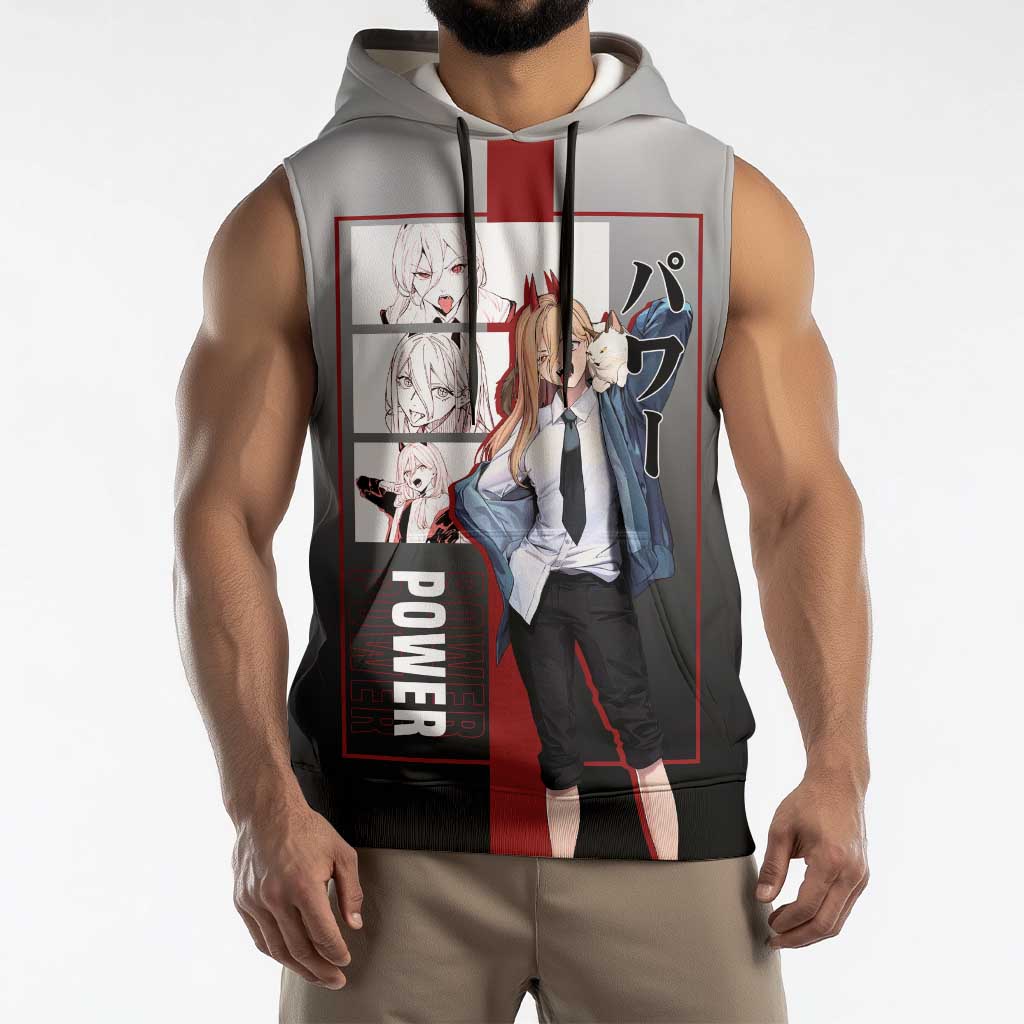 Power Chainsaw Man Sleeveless Hoodie with Devil Horns and Playful Fierce Design - The Mazicc