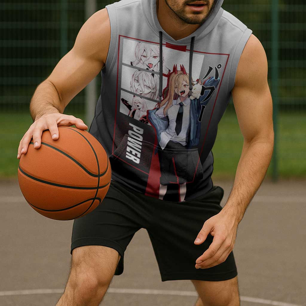 Power Chainsaw Man Sleeveless Hoodie with Devil Horns and Playful Fierce Design - The Mazicc