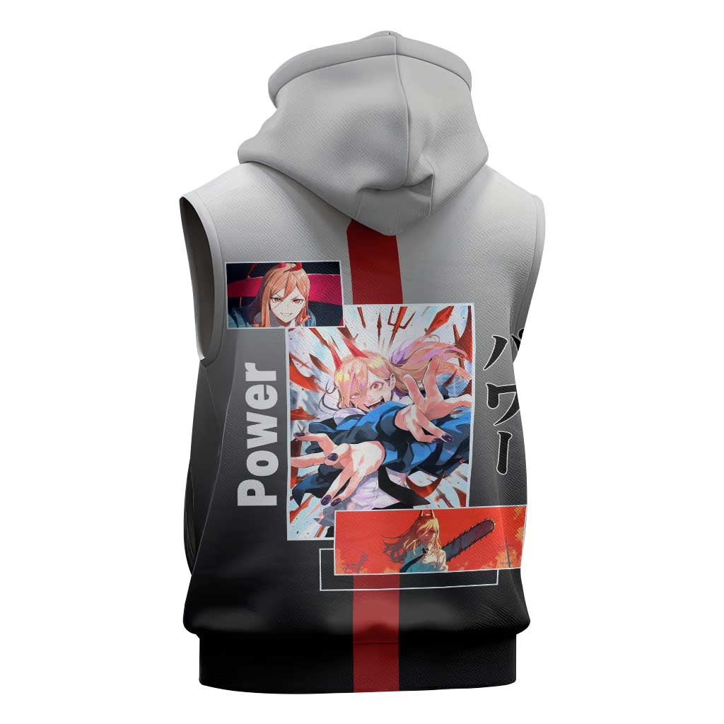 Power Chainsaw Man Sleeveless Zip Hoodie with Devil Horns and Playful Fierce Design - The Mazicc