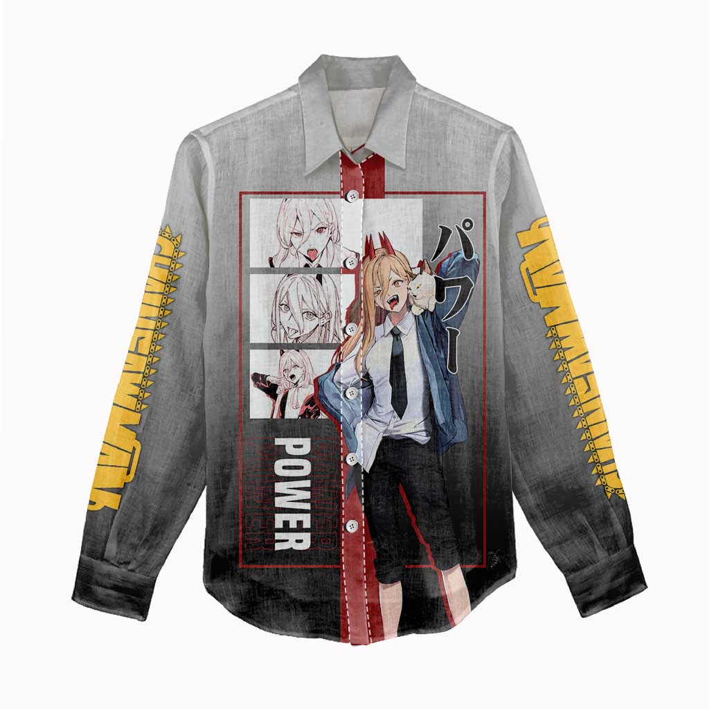 Power Chainsaw Man Women Casual Shirt with Devil Horns and Playful Fierce Design - The Mazicc
