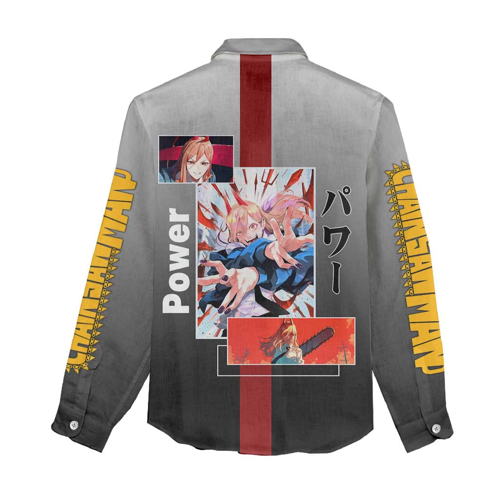 Power Chainsaw Man Women Casual Shirt with Devil Horns and Playful Fierce Design - The Mazicc