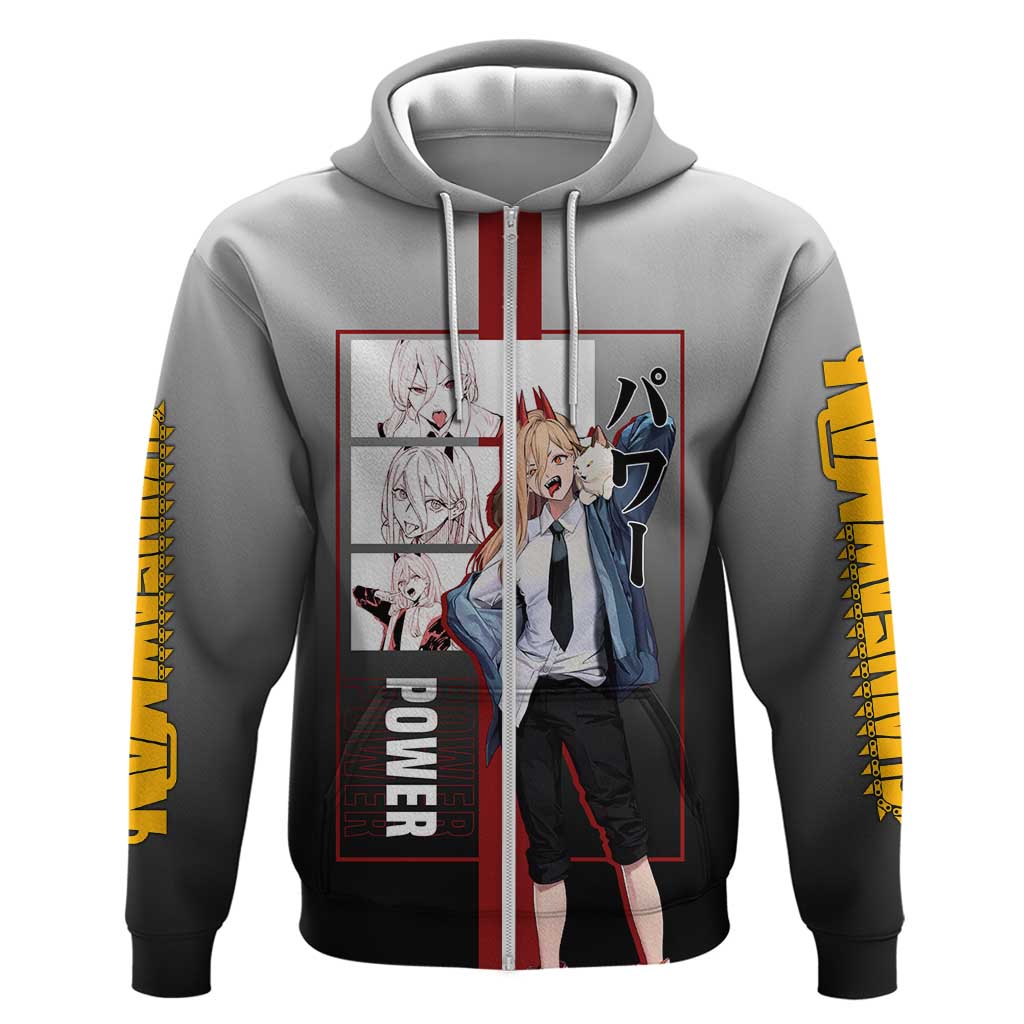 Power Chainsaw Man Zip Hoodie with Devil Horns and Playful Fierce Design - The Mazicc