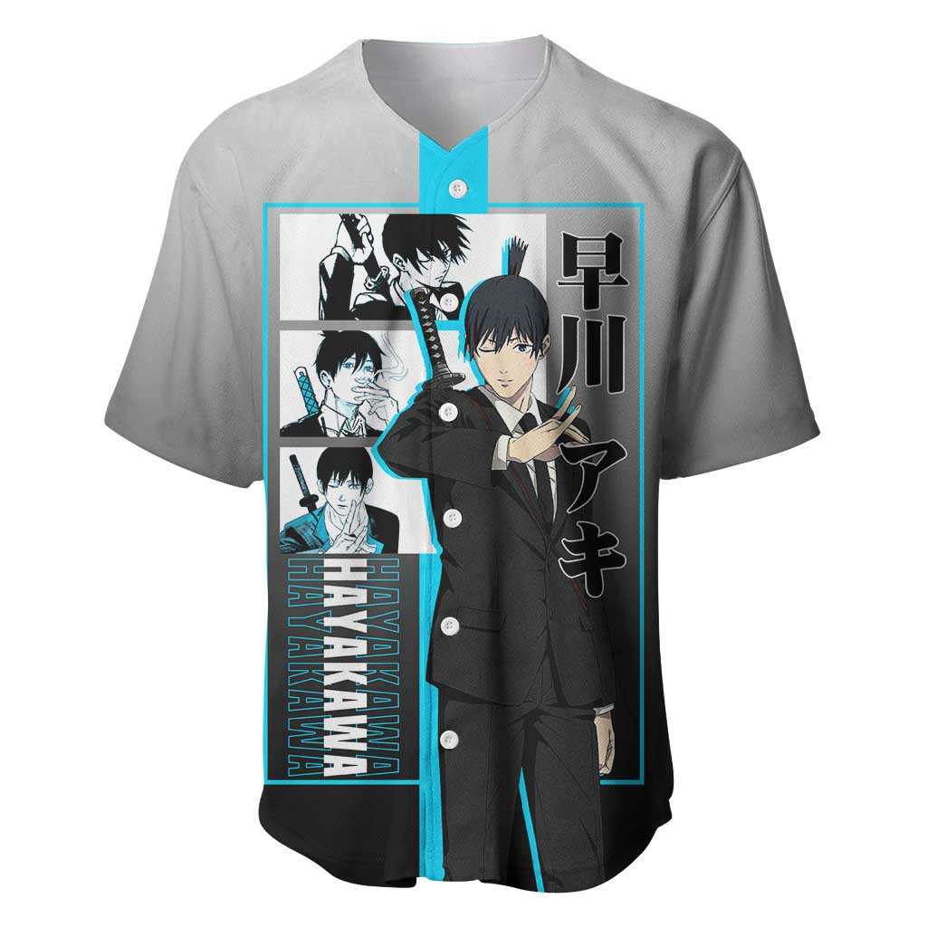 Aki Hayakawa Chainsaw Man Baseball Jersey with Devil Hunting Pose and Determined Design - The Mazicc