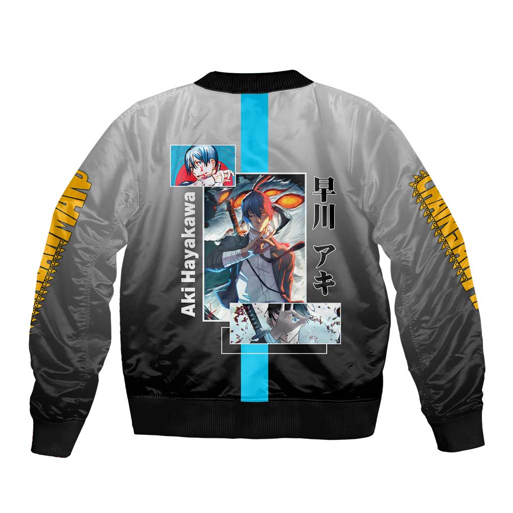 Aki Hayakawa Chainsaw Man Bomber Jacket with Devil Hunting Pose and Determined Design - The Mazicc