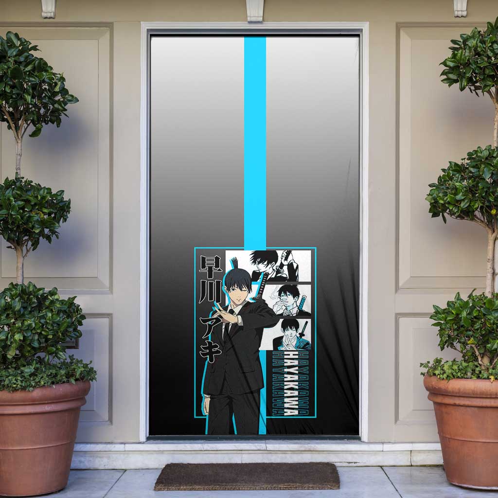 Aki Hayakawa Chainsaw Man Door Cover with Devil Hunting Pose and Determined Design - The Mazicc