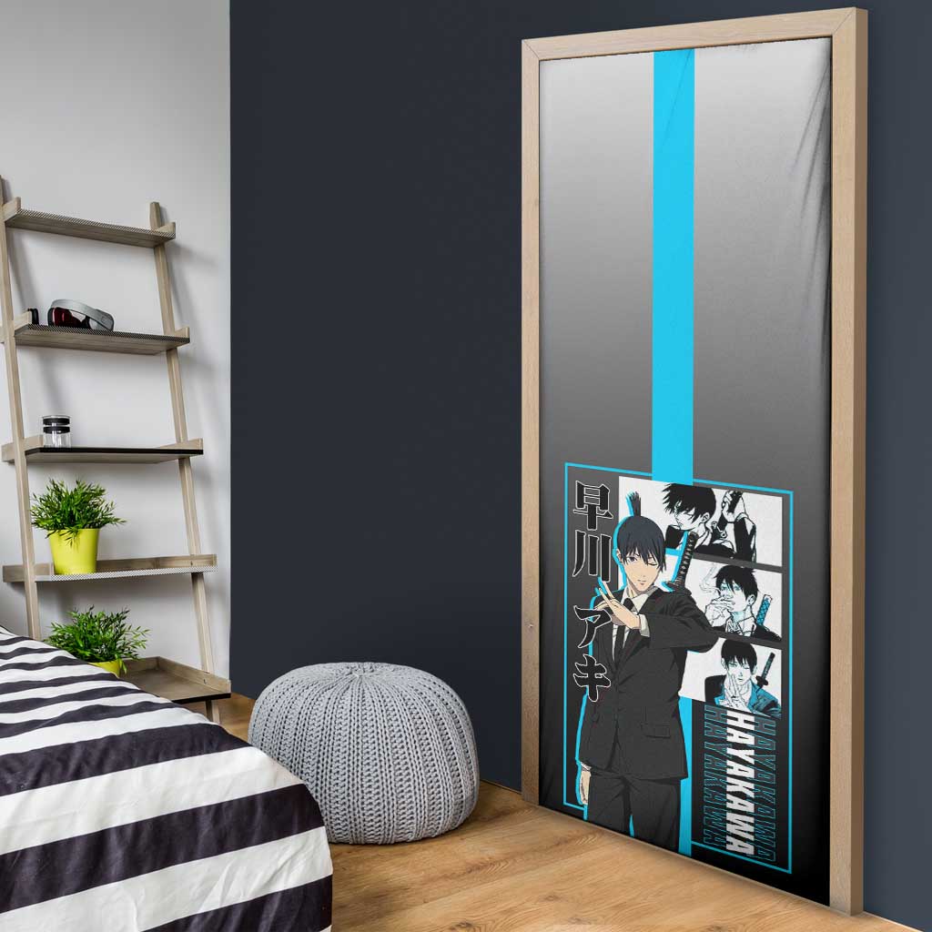 Aki Hayakawa Chainsaw Man Door Cover with Devil Hunting Pose and Determined Design - The Mazicc