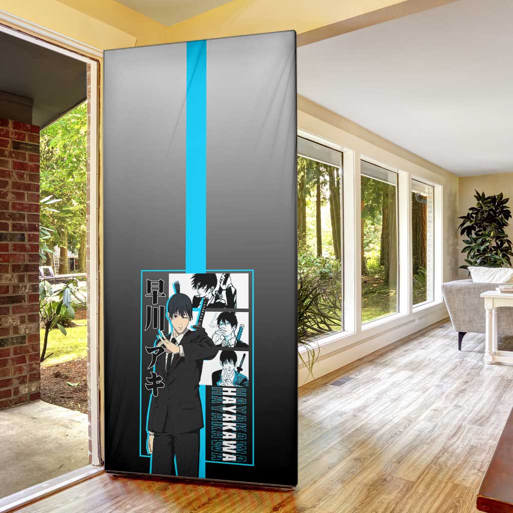 Aki Hayakawa Chainsaw Man Door Cover with Devil Hunting Pose and Determined Design - The Mazicc