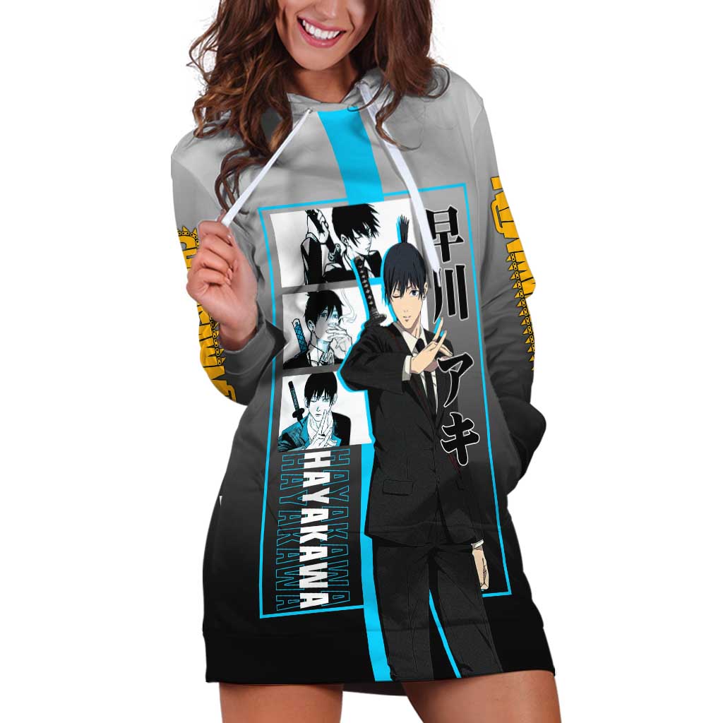 Aki Hayakawa Chainsaw Man Hoodie Dress with Devil Hunting Pose and Determined Design - The Mazicc