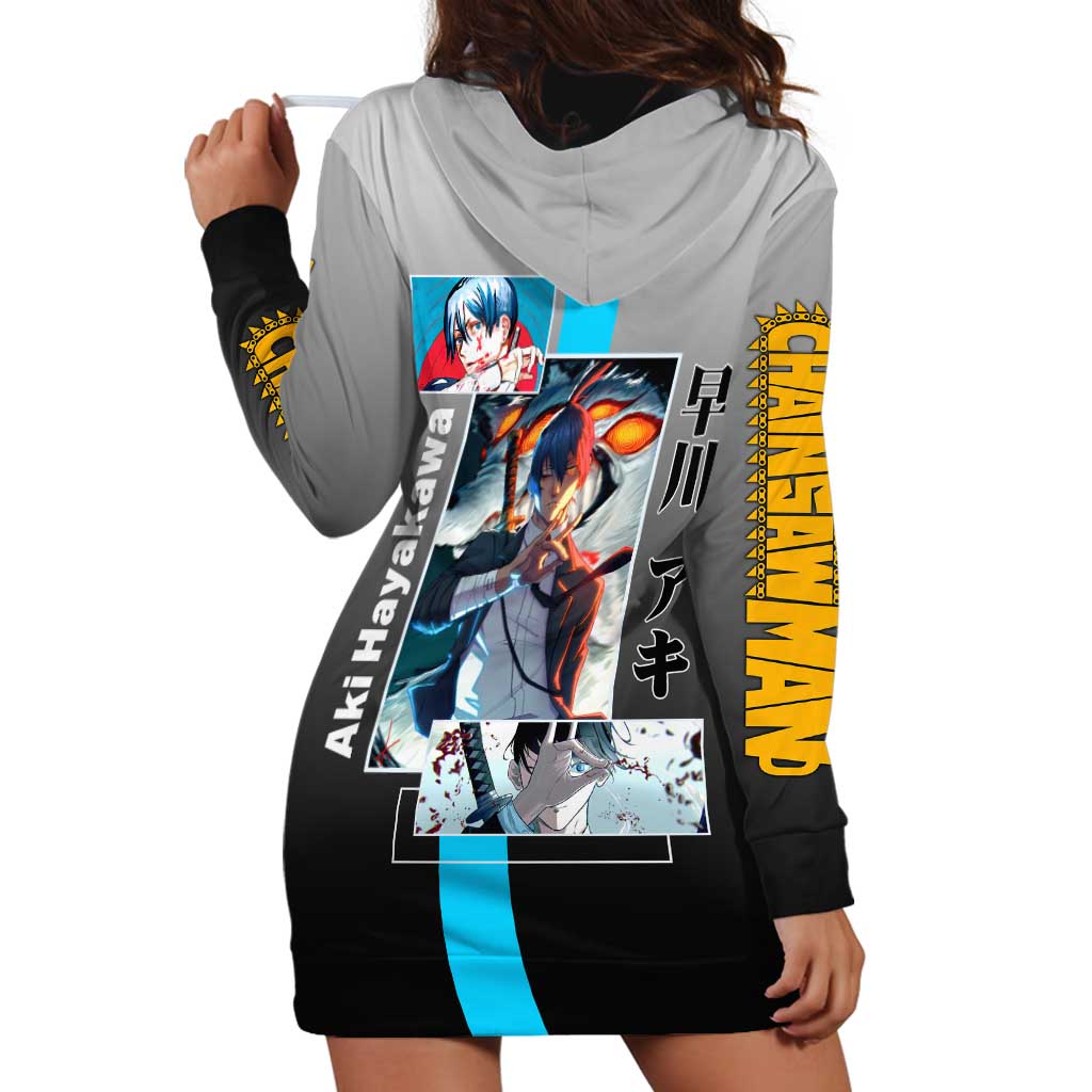 Aki Hayakawa Chainsaw Man Hoodie Dress with Devil Hunting Pose and Determined Design - The Mazicc