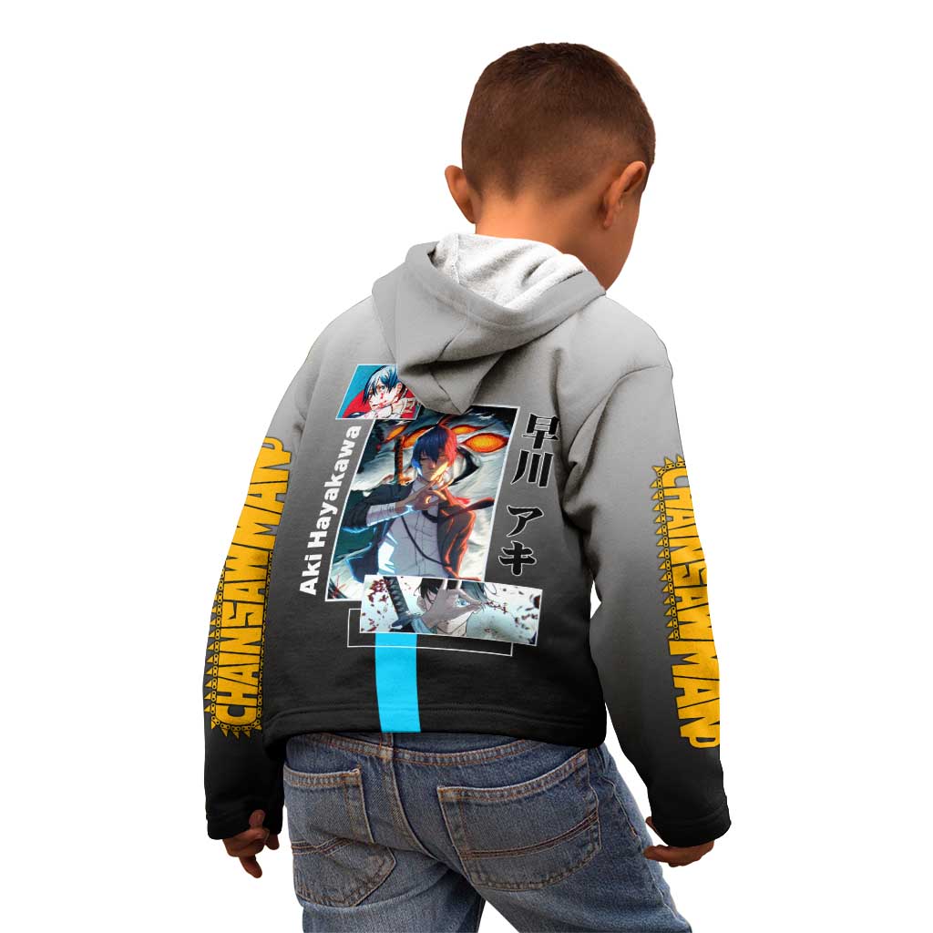 Aki Hayakawa Chainsaw Man Kid Hoodie with Devil Hunting Pose and Determined Design - The Mazicc