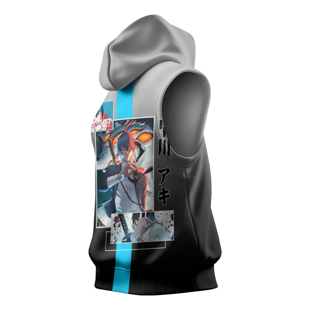 Aki Hayakawa Chainsaw Man Sleeveless Hoodie with Devil Hunting Pose and Determined Design - The Mazicc
