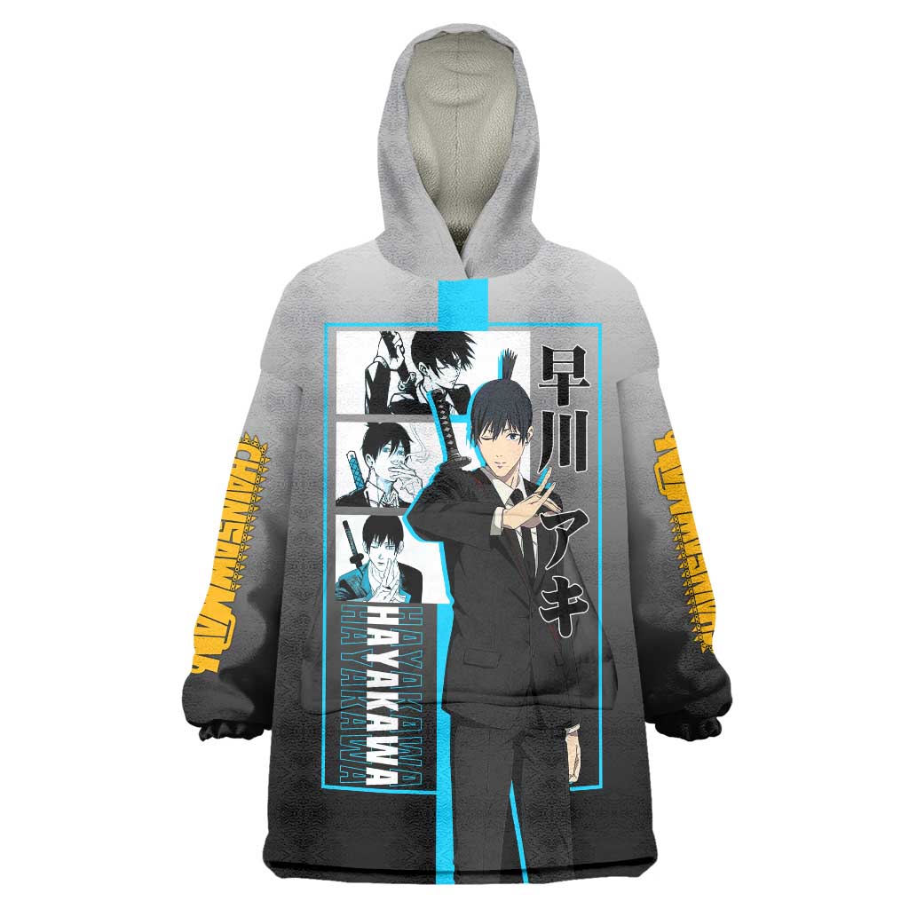 Aki Hayakawa Chainsaw Man Wearable Blanket Hoodie with Devil Hunting Pose and Determined Design - The Mazicc
