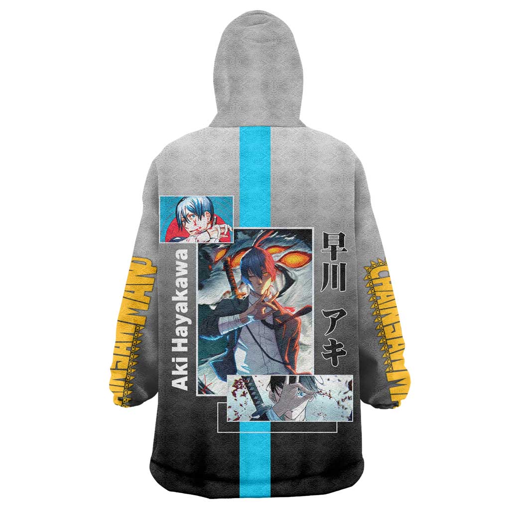 Aki Hayakawa Chainsaw Man Wearable Blanket Hoodie with Devil Hunting Pose and Determined Design - The Mazicc