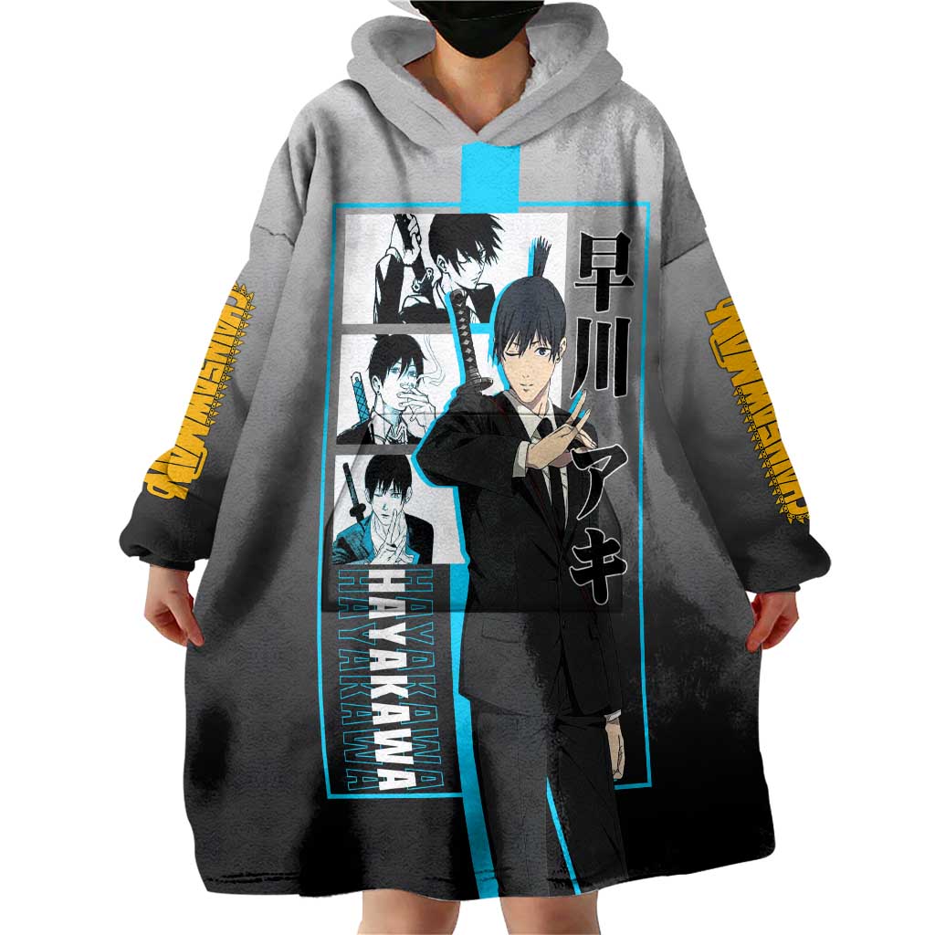 Aki Hayakawa Chainsaw Man Wearable Blanket Hoodie with Devil Hunting Pose and Determined Design - The Mazicc