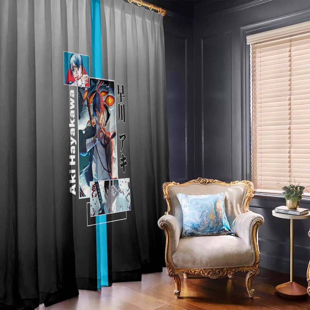 Aki Hayakawa Chainsaw Man Window Curtain with Devil Hunting Pose and Determined Design - The Mazicc